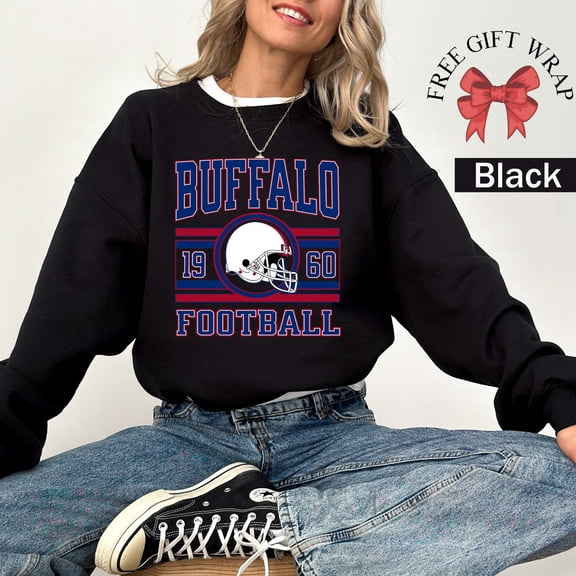 Vintage Buffalo Football Sweatshirt, Trendy Buffalo Game Day Shirt, Trendy Bill, Black Color, Size L