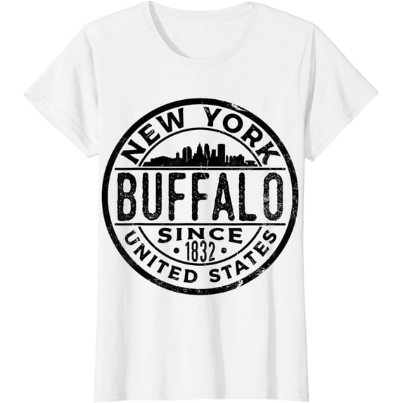 Vintage Buffalo New York Since 1832 Skyline Stamp Souvenir T-Shirt