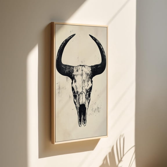 Vintage Buffalo Skull Print - Western Rustic Wall Art - Black And White Horned Skull Illustration - Desert Boho Decor Wall Art, Modern Wall Decor, 8x12 UNFRAMED