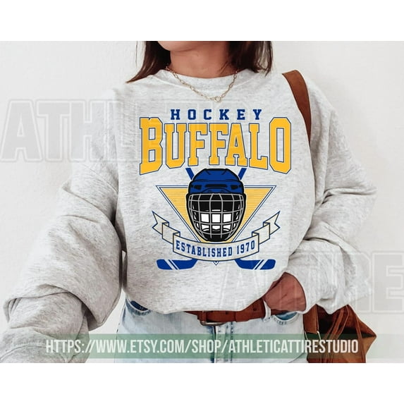Vintage Buffalo Sweatshirt, Sabres Hockey Sweat, Hockey Fan Shirt, Retro Buffalo Ice Hockey ,Ash color,size 3XL