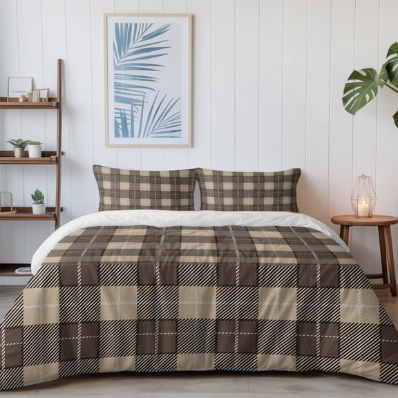 Vintage Buffalo Tartan Plaid California King Size Bed Set,Brown Checkered Bedding for All Seasons,4 Pcs Bed Set with 1 Quiltcover (96"x104"),1 Sheet (110"x98"),2 Pillowcases (20"x36")