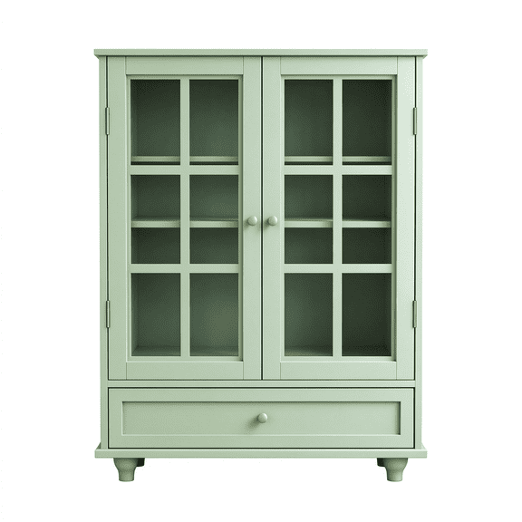 Vintage Buffet Cabinet 28x15x36.22 Inch Mint Green Glass Doors Adjustable Shelves for Kitchen Living Room