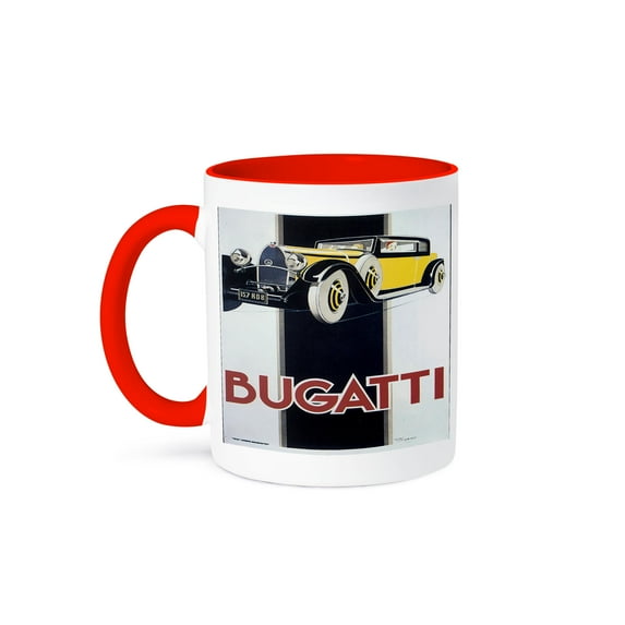 3dRose, Vintage Bugatti Automobile Advertising Poster, 15oz Two-Tone Red Mug