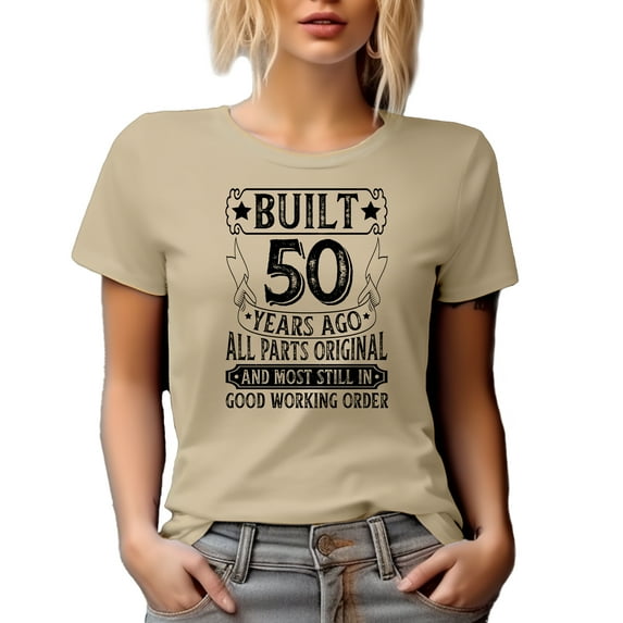 Vintage Built 50 Years Ago, All Parts Original, 50th Birthday or Bday, Tan T-Shirt, Small