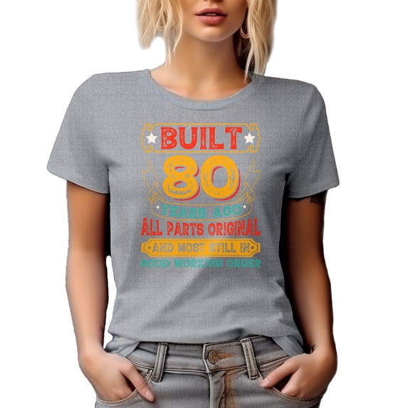 Vintage Built 80 Years Ago, All Parts Original, 80th Birthday, Heather Grey T-Shirt, 3XL