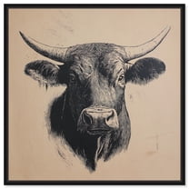 Vintage Bull Charge Canvas Animal Art Prints by Art Remedy, Black Frame, 12" x 12"