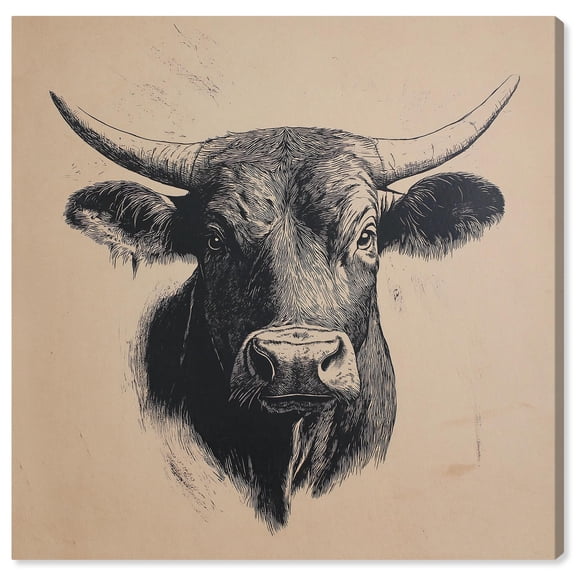 Vintage Bull Charge Canvas Animal Art Prints by Art Remedy, Gallery Wrapped, 20" x 20"