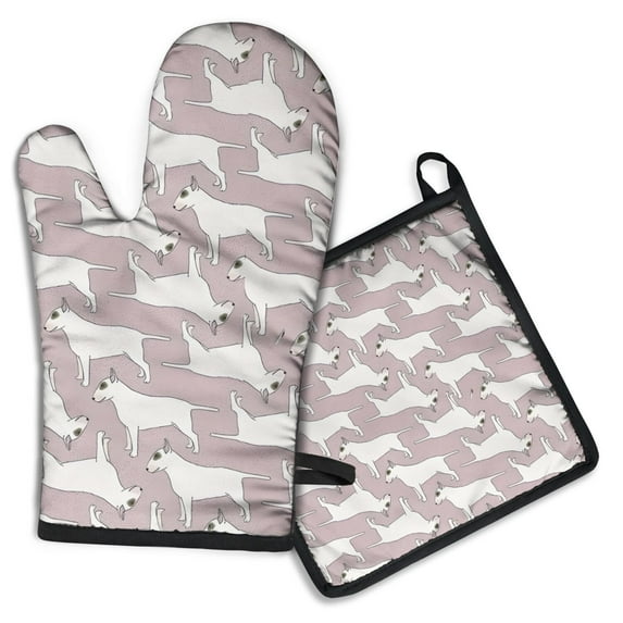 Vintage Bull Terrier Kitchen Oven Mitt and Pot Holder Sets 4 Pcs for Baking, Cooking and Grilling, Heat Resistant Up To 392 °F
