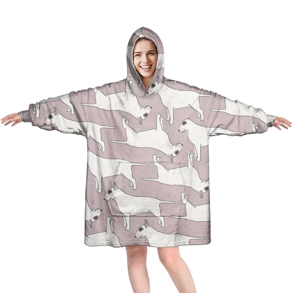 Vintage Bull Terrier Wearable Oversized Blanket,Wearable Blanket Hoodie for Adults,Cozy Hooded Blankets with Super Pockets,Super Warm Fuzzy Pullover for Women & Men