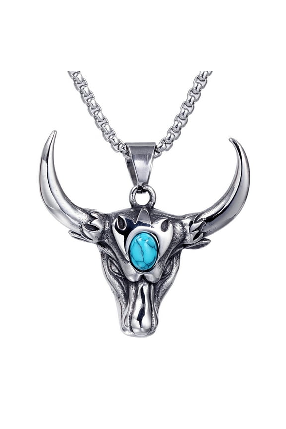 Vintage Bull for Head Turquoise Necklace Taurus Pendant Chain Hip Hop Jewelry Decoration Gifts for Men