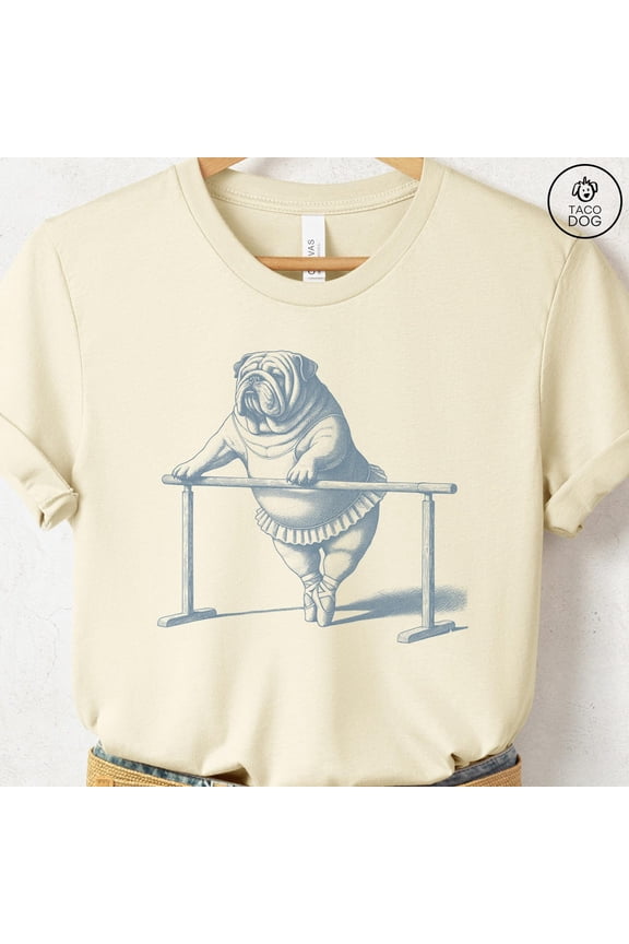 Vintage Bulldog Ballet Graphic Shirt English Bulldog Dancer Dog Lover Tee Cute Ballet Dog Art Unisex Cotton T-Shirt, Sizes S-5XL