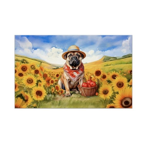 Vintage Bullmastiff Says Hello Mother's Day Summer Sunflower Field Doormat Dog Lover Indoor Outdoor Welcome Mat - 12005