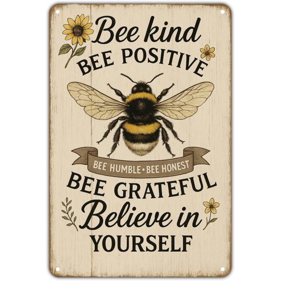 Vintage Bumble Bee Inspirational Tin Wall Sign Metal Garden Porch Home Kitchen Decor Gift 8 x 12 In