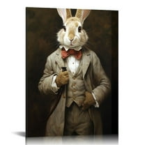 Vintage Bunny Art Print Whimsical Easter Rabbit, Dark Academia Gothic Decor for Home, Office, or Coffee Shop, framed Canvas Wall Art, Coffee Shop Decoration | Whimsical Wall Decor