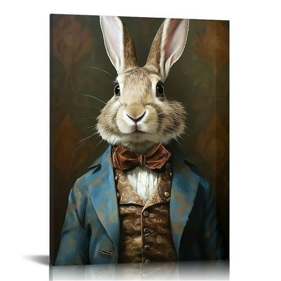 Vintage Bunny Art Print Whimsical Easter Rabbit, Dark Academia Gothic Decor for Home, Office, or Coffee Shop, framed Canvas Wall Art, Coffee Shop Decoration | Whimsical Wall Decor