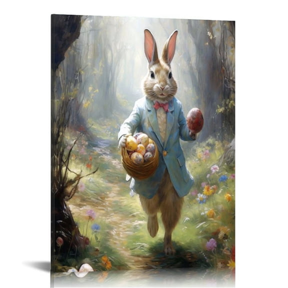 Vintage Bunny Art Print Whimsical Easter Rabbit, Dark Academia Gothic Decor for Home, Office, or Coffee Shop, framed Canvas Wall Art, Coffee Shop Decoration | Whimsical Wall Decor