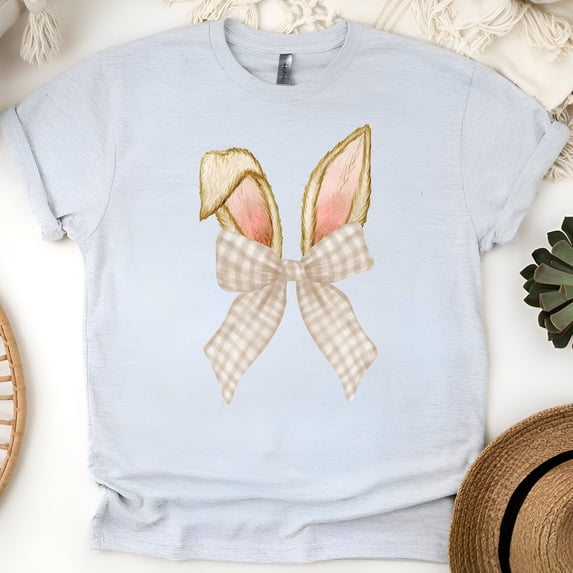 Vintage Bunny Ear Graphic T-Shirt - Cute Aesthetic Bow Tie Tee for Women and Kid