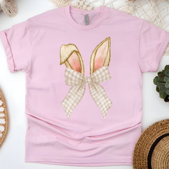 Vintage Bunny Ear Graphic T-Shirt - Cute Aesthetic Bow Tie Tee for Women and Kid