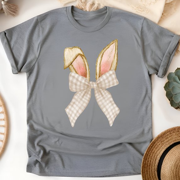 Vintage Bunny Ear Graphic T-Shirt - Cute Aesthetic Bow Tie Tee for Women and Kid