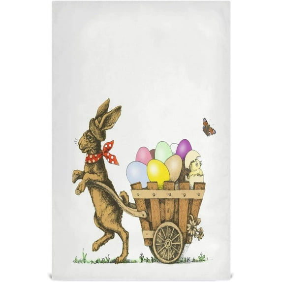 Vintage Bunny Easter Eggs Kitchen Tea Towels 4 Pack Absorbent Hand Dish Towels, Butterfly Spring Dishcloths Lint-Free 18x28 Inch Fast Drying for Cooking Baking Home Clean