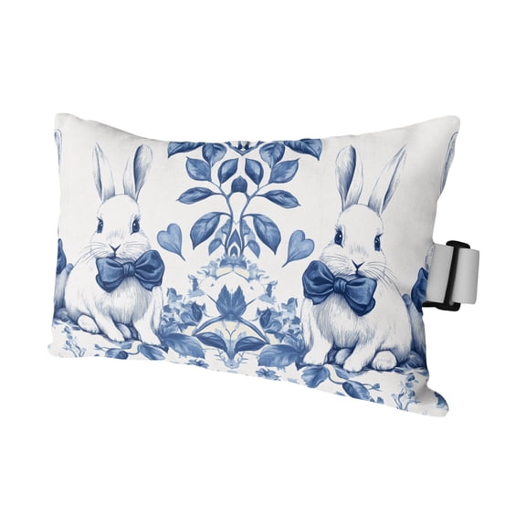 Vintage Bunny Easter Outdoor Pillows for Chaise Lounge Chair Waterproof Lumbar Pillows with Insert&Adjustable Strap Beach Headrest Pillow Pastoral Rabbit Spring Floral Pillow for Patio Pool 12"x20"