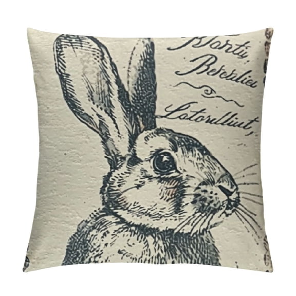 Vintage Bunny Feed Sack Easter Throw Pillow Case Burlap Poultry Decorative Cushion Cover for Home Farmhouse (Bunny Feed)