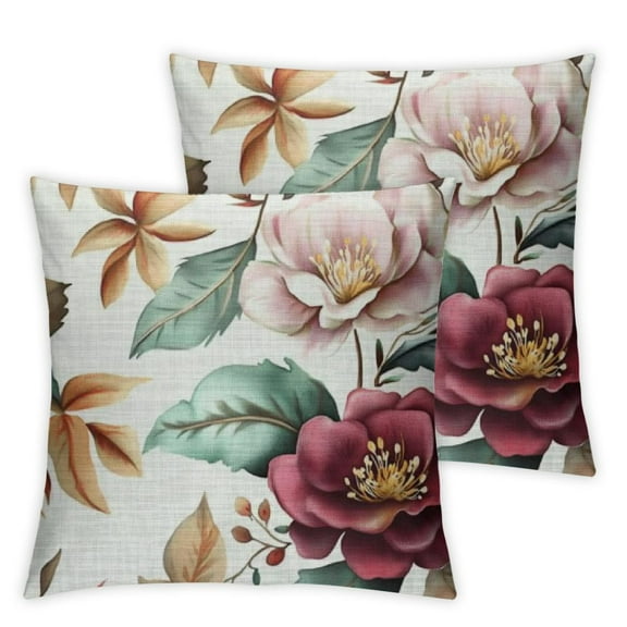 Vintage Burgundy Rose Floral Maroon Throw Pillow Covers Pillow Cover With Zipper Throw Pillow Cases Double Sided Plush Pillow Covers Decorative Throw Pillows Covers for Couch Living Room Bedroom