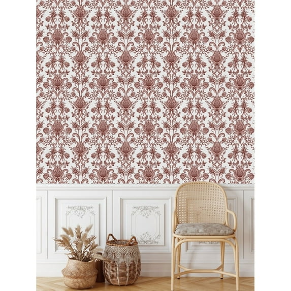 Vintage Burgundy Wallpaper Pre-Pasted - 25"W x 225"H