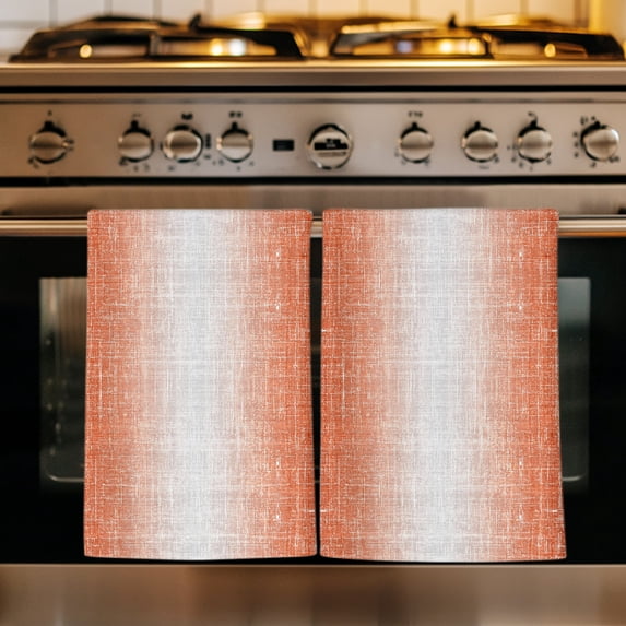 Vintage Burnt Orange Gray Kitchen Towels Set of 3, Abstract Linen Texture Modern Absorbent Dish Towels for Kitchen, Microfiber Hand Towel, Quick Drying Tea Towel for Cleaning Decorative Dishcloths