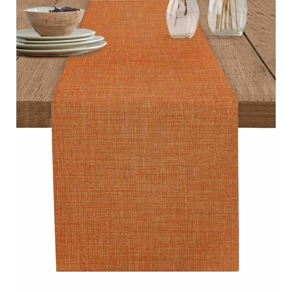 Vintage Burnt Orange Short Table Runners 36 Inches, Cotton Linen Fabric Table Runner Dresser Scarf, Farmhouse Retro Beige Solid Color Tablerunner for Party/Kitchen/Dinner/Wedding Decor 13''x36''