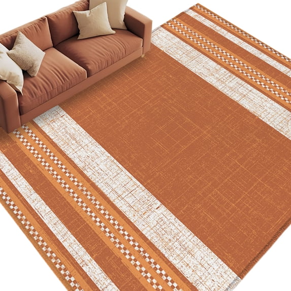Vintage Burnt Orange Striped Area Rug 8x10 Washable Rug Non Slip Farmhouse Modern Stripes Boho Large Area Rug Soft Stainresistant Indoor Carpet for Living Room Bedroom Office Dining Room Nursery