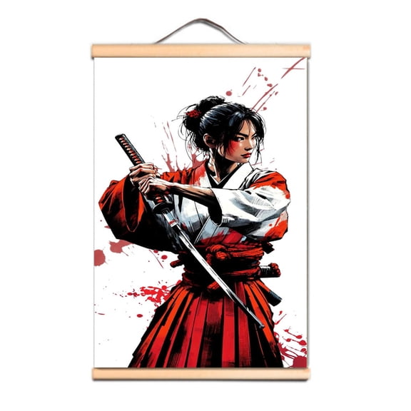 Vintage Bushido Tattoo Solid Wood Scroll Painting Japan Samurai Wall Art Decor Poster 1,Multicolor,19.7X27.6 inches