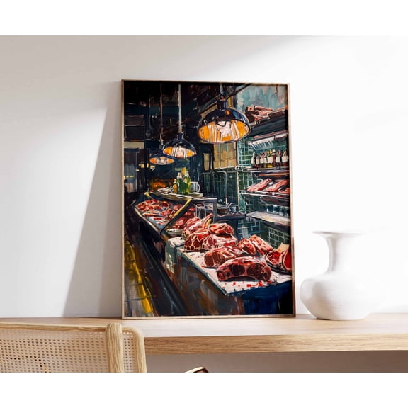 Vintage Butcher Shop Poster, Retro Kitchen Meat Print, Poster Only