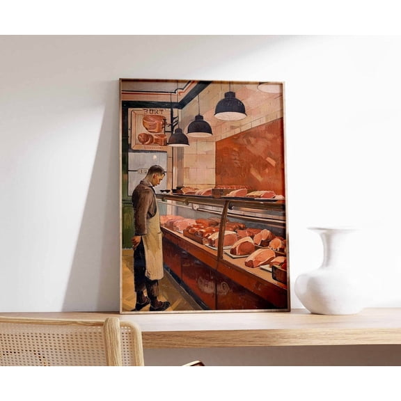 Vintage Butcher Shop Retro Meat Art Kitchen Classic Culinary Wall Decor Print Unframed Paper Print