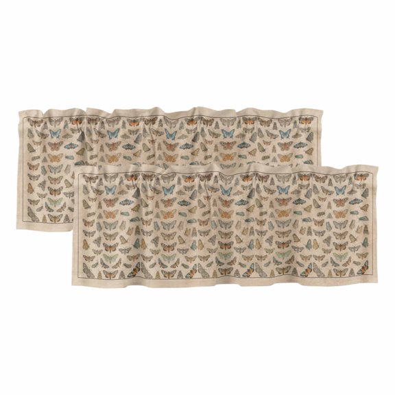 Vintage Butterflies Curtain Valances for Windows, Kitchen Valance Window Treatments Panel 2 Pack, Retro Animal Biological Atlas Brown Rod Pocket Short Curtains for Bathroom Bedroom 60 x 18 Inch