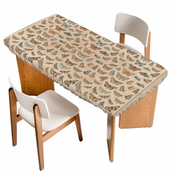 Vintage Butterflies Table Cloths for 3 Foot Rectangle Tables, Retro Animal Biological Atlas Brown Patio Waterproof Elastic Fitted Tablecloths, Washable Rectangular Table Cover for Camping
