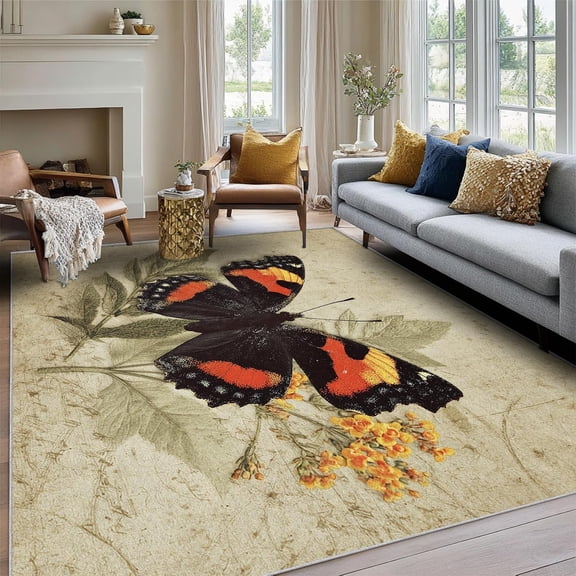 Vintage Butterfly Area Rugs, Floral Insect Carpet, Washable Non Slip Low Pile Soft Rug for Living Room Bedroom Decor Mat 2x3ft