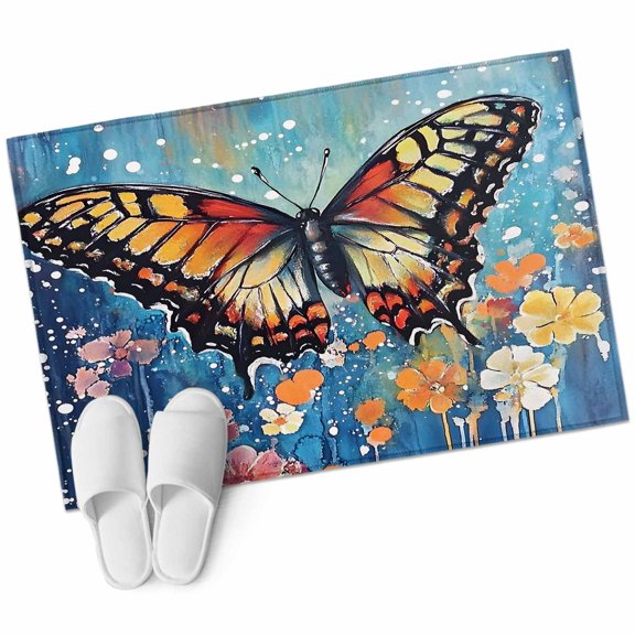Vintage Butterfly Area Rug 2x3ft White Orange Polka Dot Non-Slip Washable Square Rugs Soft Felt Indoor Floor Mat for Bedroom Kitchen Living Room Bathroom