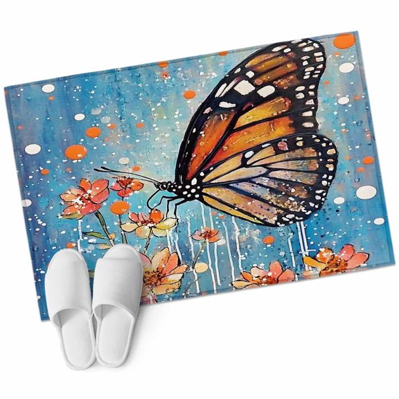 Vintage Butterfly Area Rug 2x3ft White Orange Polka Dot Non-Slip Washable Square Rugs Soft Felt Indoor Floor Mat for Bedroom Kitchen Living Room Bathroom