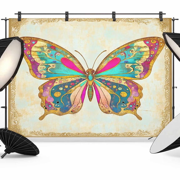 Vintage Butterfly Backdrop for Photography, Fabric Photo Background Backdrop, Retro Colorful Butterfly Photo Booth Background for Portrait Photoshoot Video Wedding Studio Decoration Banner 7x5ft