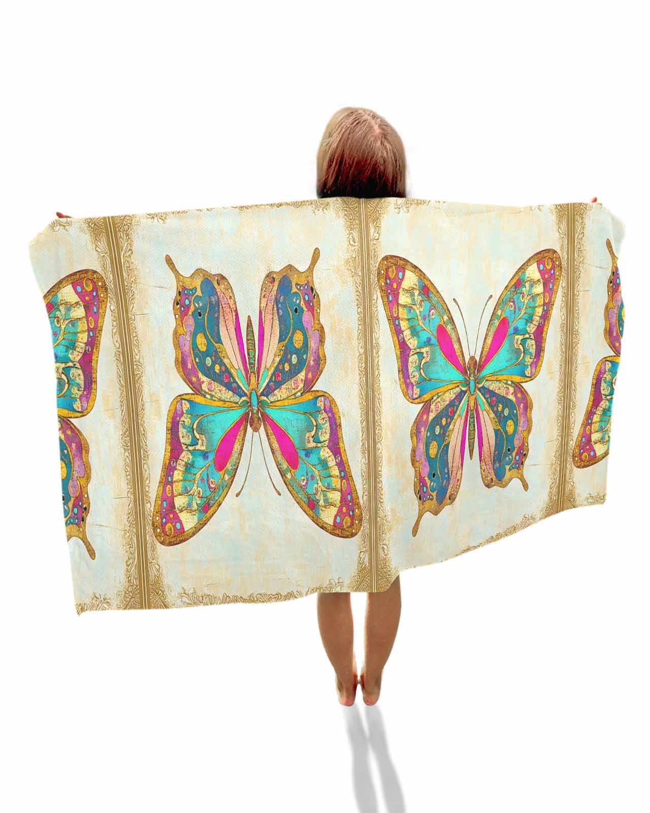 Vintage Butterfly Beach Towels Oversized Super Absorbent, Retro Colorful Butterfly Lightweight Bath Towel Quick Dry Sets For Bathroom/Pool/Rv Camping/Beach Play/Gym Room/Picnic 30"x60"