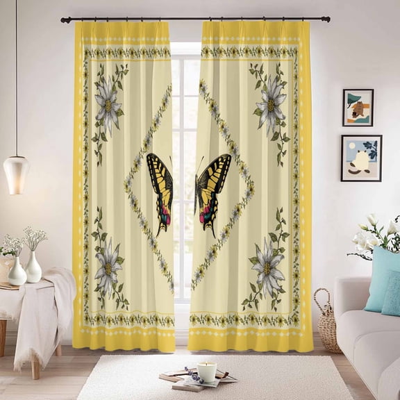 Vintage Butterfly Blackout Curtains for Bedroom/Living Room, Pinch Pleated Black Out Curtains, Floral Botanical Retro Art Room Darkening Window Drapes with Hooks 2 Panels, 39"x70"