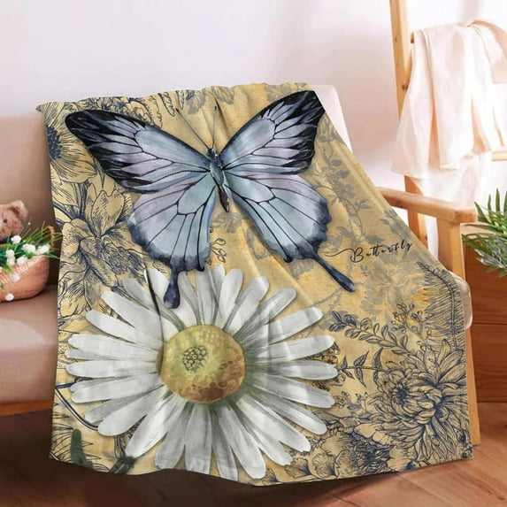 Vintage Butterfly Blanket Throw Super Soft and Cozy Blankets for Home Decoration, Couch, Bed, Sofa 60"x50" Medium for Teen for All Seasons