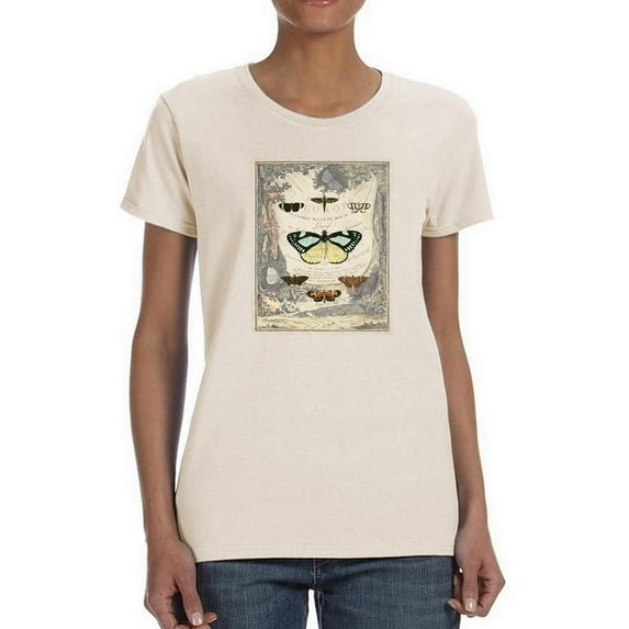 Vintage Butterfly Bookplate. T-Shirt Women -Vision Studio Designs, Female 3X-Large
