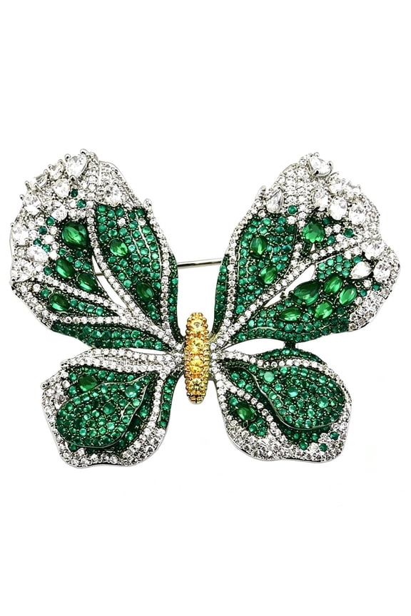 Vintage Butterfly Brooch for Women, Crystal Rhinestone Statement Pin, Large Colorful CZ Insect Brooch for Coat, Dress, Scarf, Gift Jewelry.