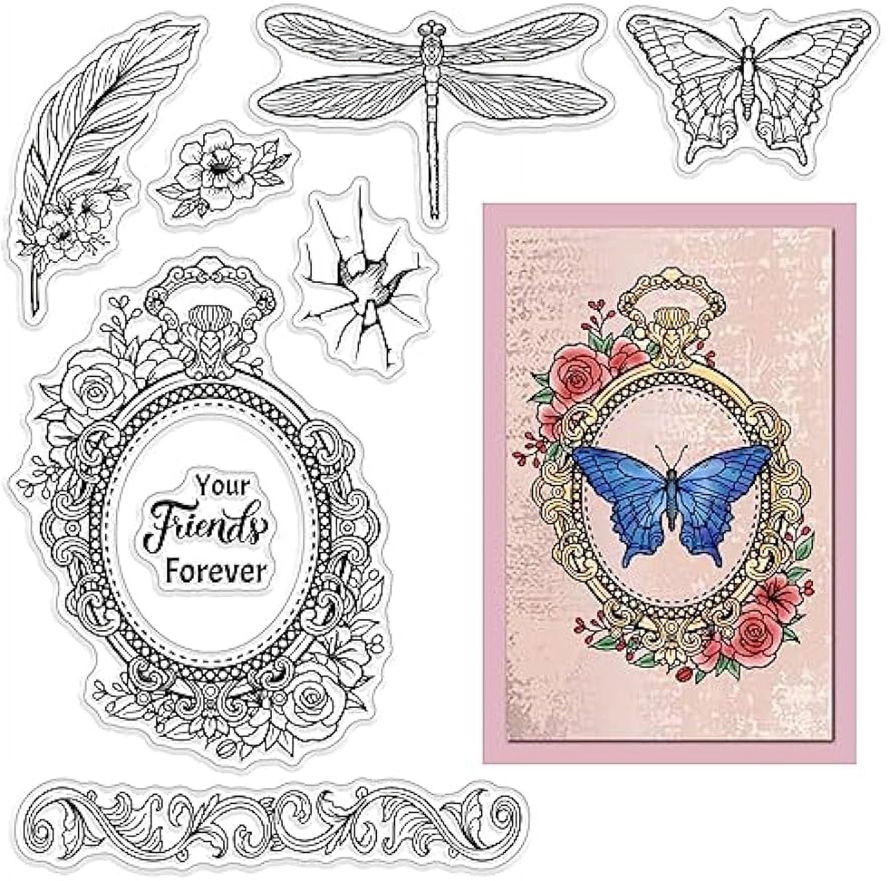 Estivaux Valentines Flowers Wreath Clear Stamps for Card Making and Journaling, Floral Birds Stamps Seal Sweet Words Rubber Stamps for Scrapbooking