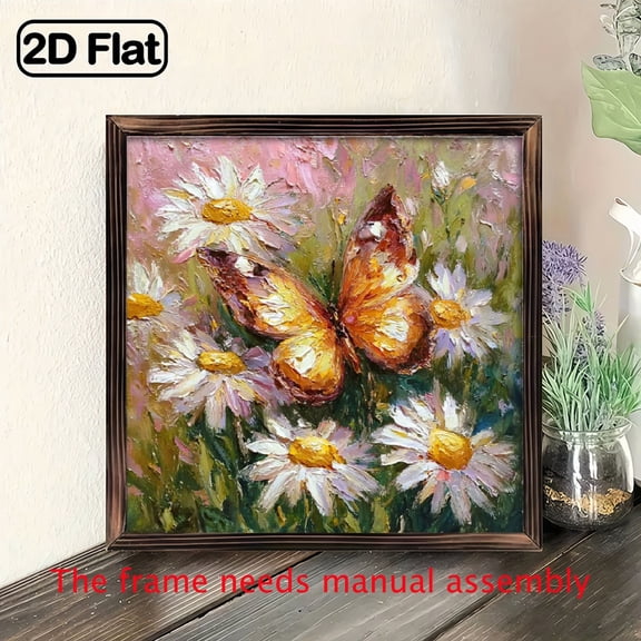 Vintage Butterfly Floral Wall Art - 8x8 Inch Square Polished Wood Frame, Rustic Farmhouse Decor, Lightweight Horizontal Wall Hanging for Home Office, Mothers Day Easter Gift, Office Wall