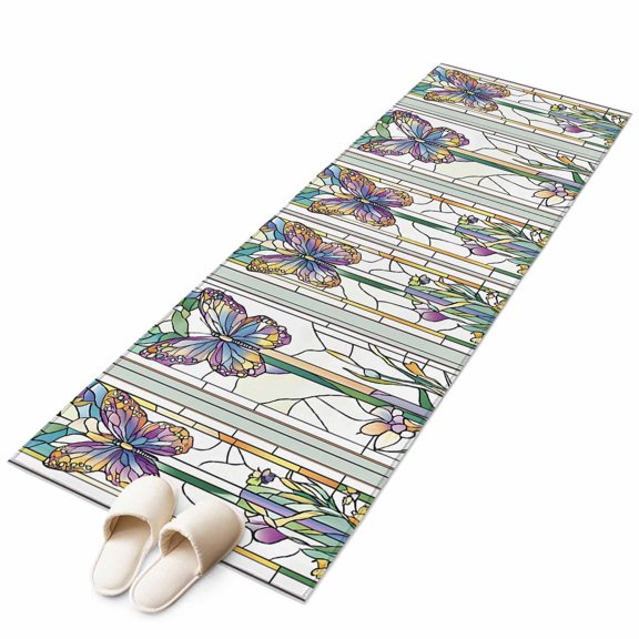 Vintage Butterfly Flower Abstract Art Non-Slip Non-Shedding Floor Mat, Retro Paper-cut Art Washable Sturdy Carpet for Living Room Bedroom Home Decor
