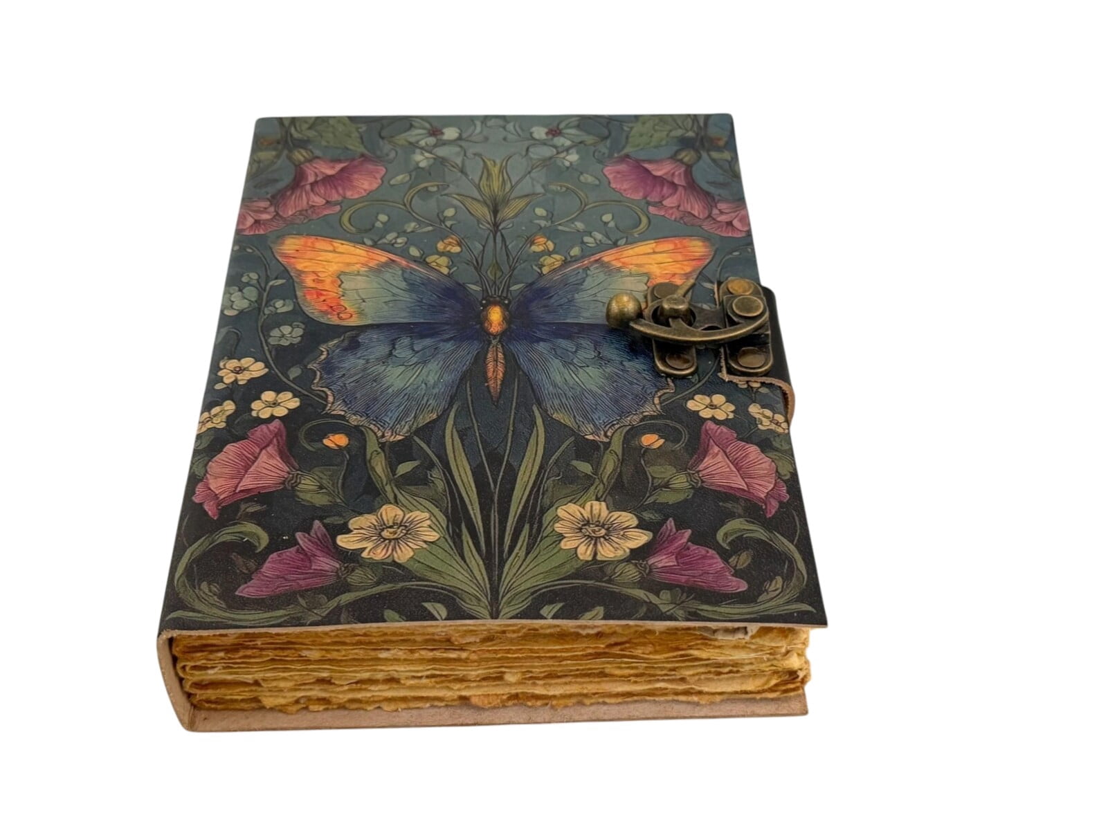 Vintage Butterfly Handmade Leather Journal 5x7 – 200 Deckle Edge Pages, Artistic Writing Notebook