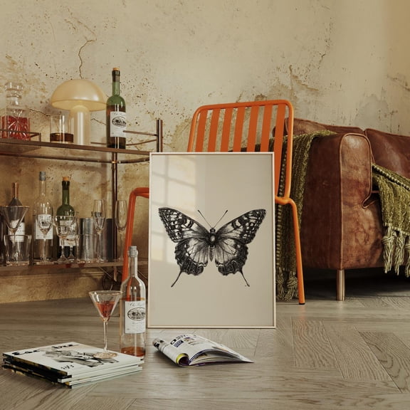 Vintage Butterfly Line Drawing Print – Detailed Black Ink Etching On Cream Background For Nature-Inspired Wall Art Wall Art, Modern Wall Decor, 24x36 UNFRAMED